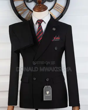 Carlos Cardini Black Double Breast Coat + Trouser - 6 Buttons
