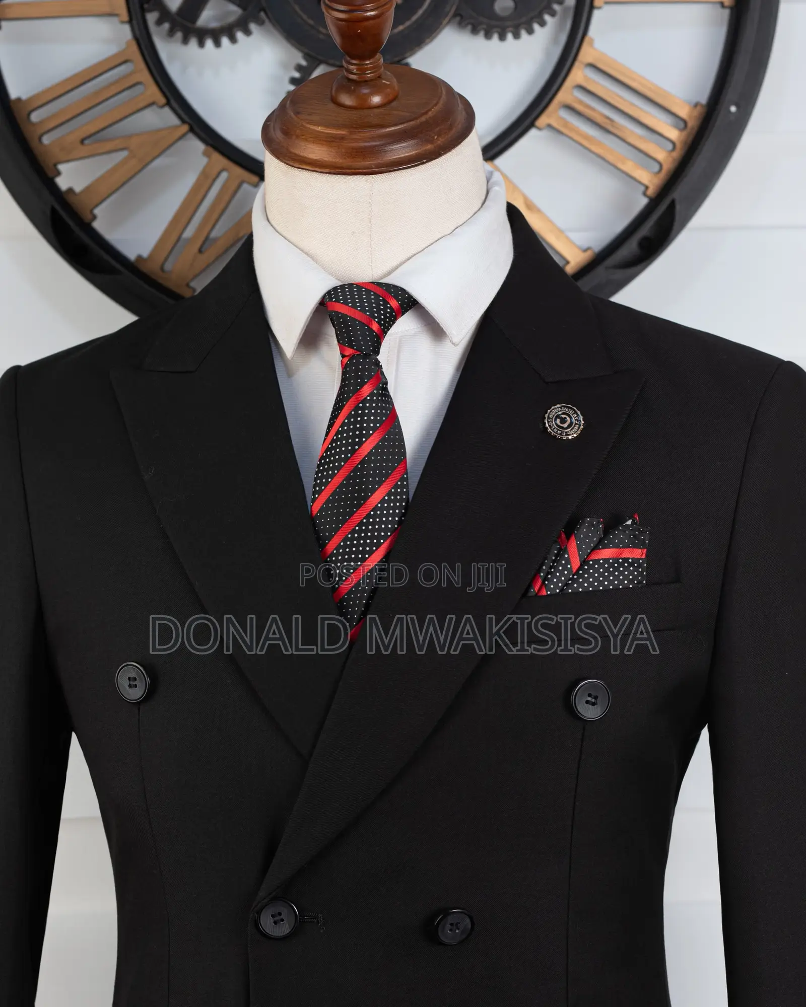 Carlos Cardini Black Double Breast Coat + Trouser - 6 Buttons