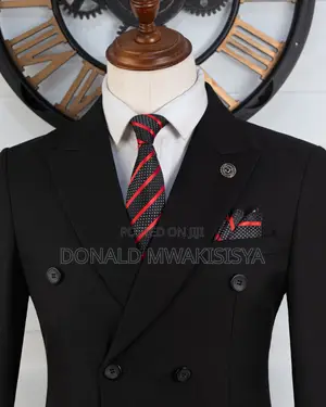 Carlos Cardini Black Double Breast Coat + Trouser - 6 Buttons