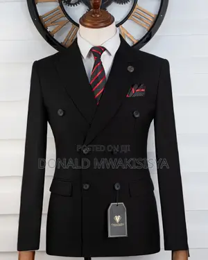 Carlos Cardini Black Double Breast Coat + Trouser - 6 Buttons