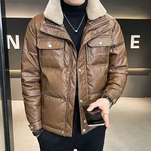 Black Faux-Leather Sherpa-Collar Jacket