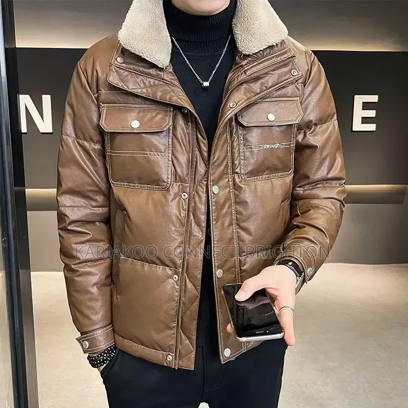Black Faux-Leather Sherpa-Collar Jacket