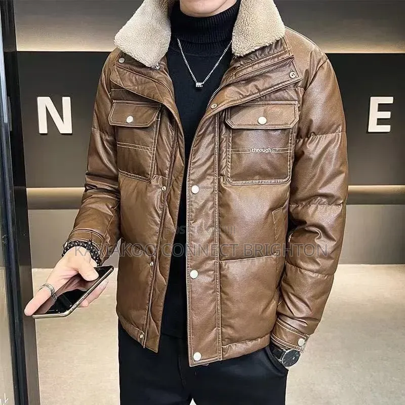 Black Faux-Leather Sherpa-Collar Jacket