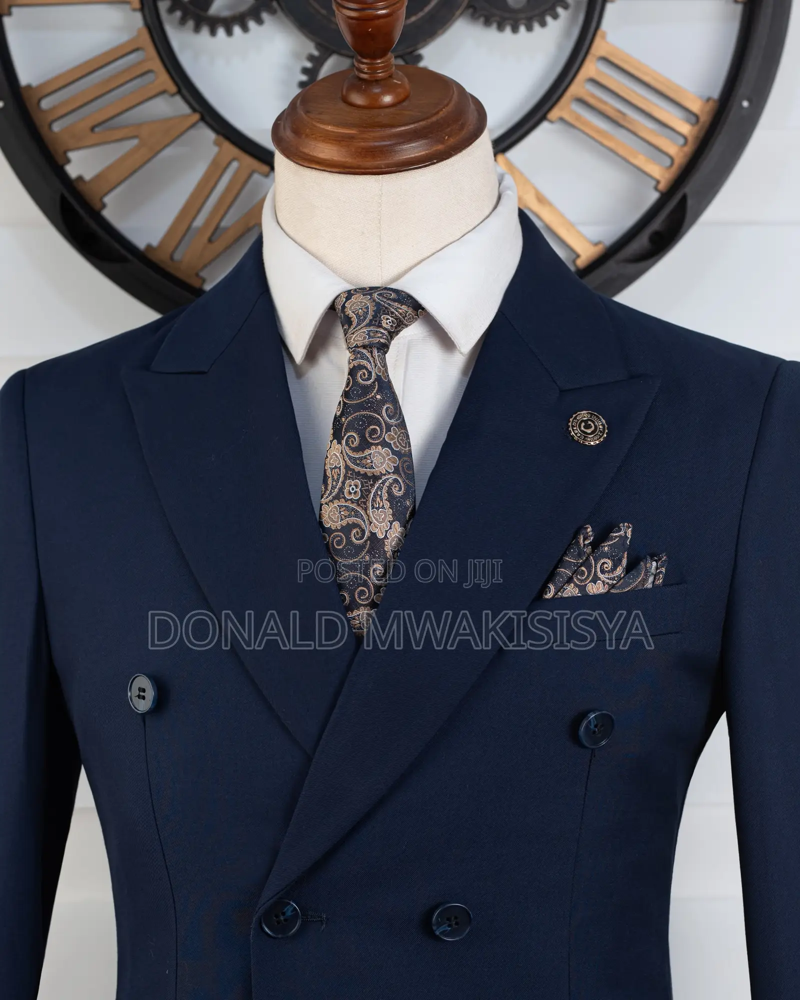 Carlos Cardini Navy Double Breast - 6 Buttons With Tie Set