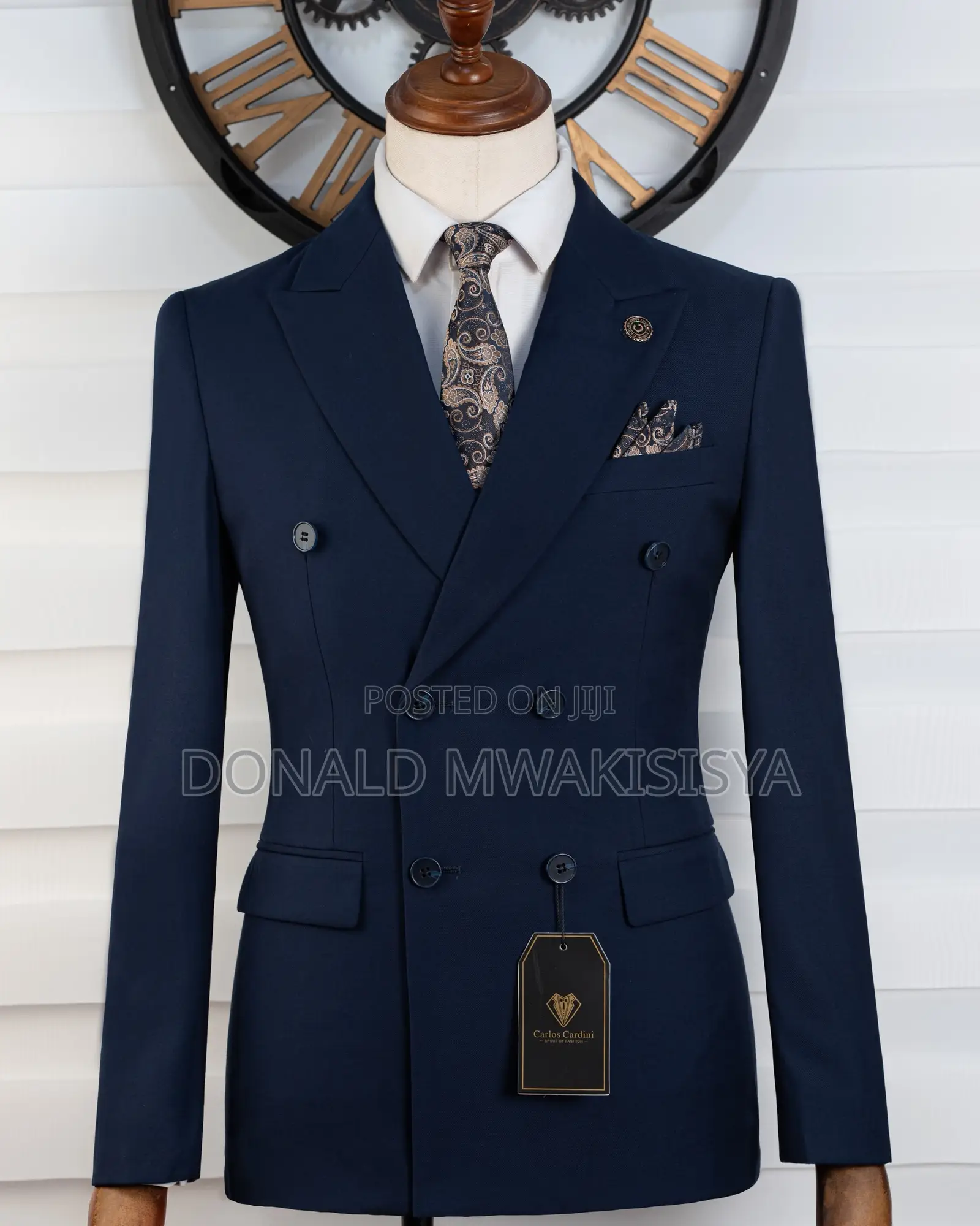 Carlos Cardini Navy Double Breast - 6 Buttons With Tie Set