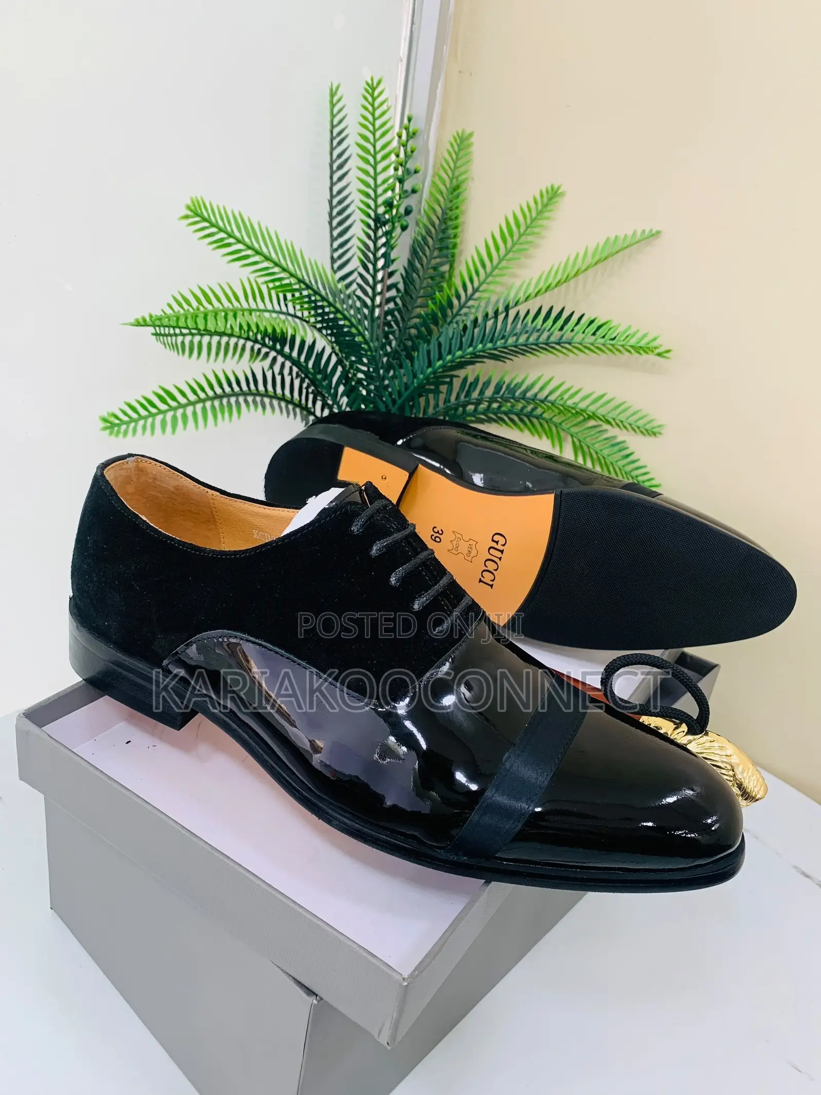 Men's Black Patent Leather & Suede Oxford