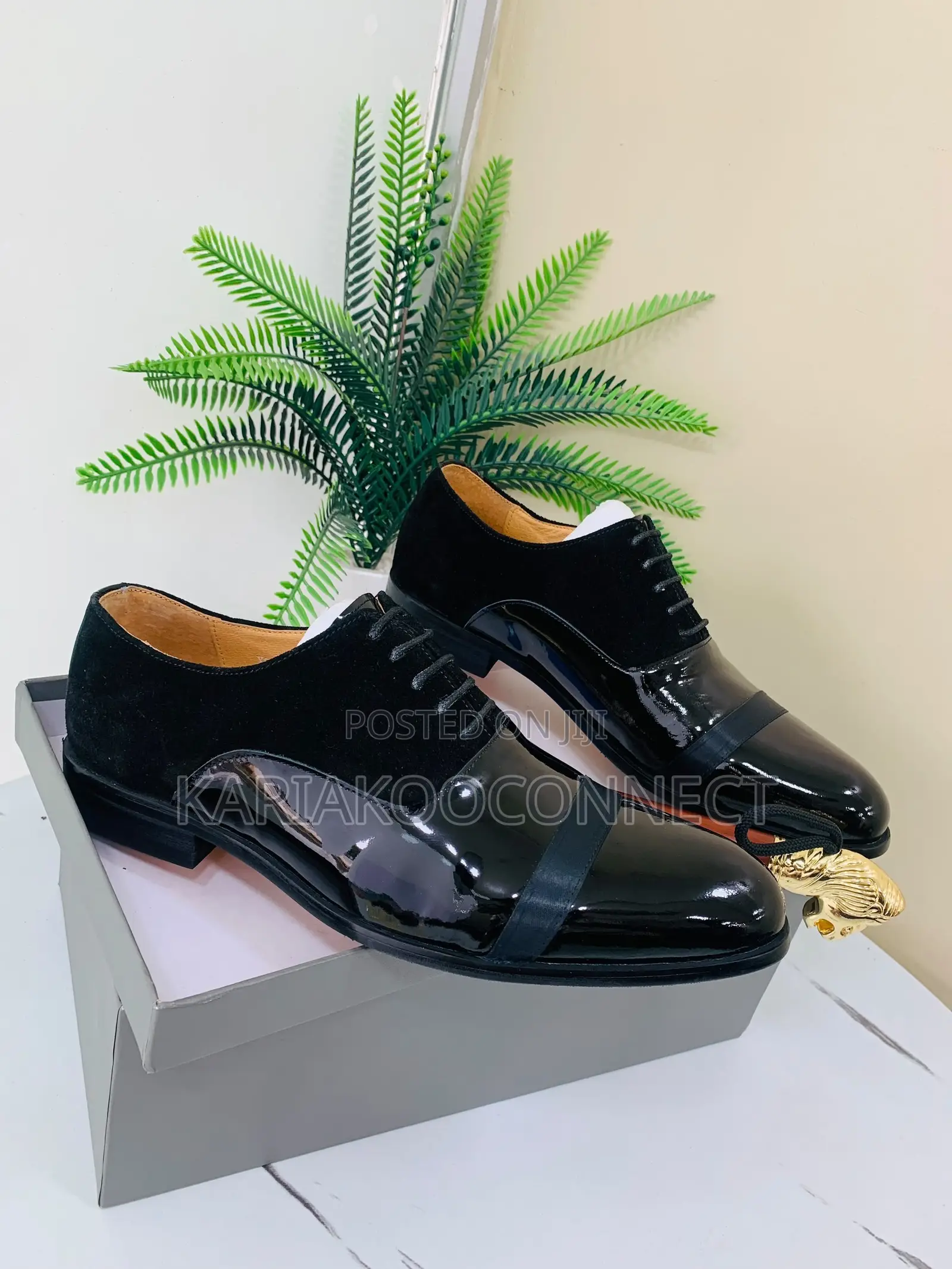 Men's Black Patent Leather & Suede Oxford