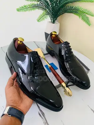 Men's Black Patent Leather Oxford Lace-Up Shoes