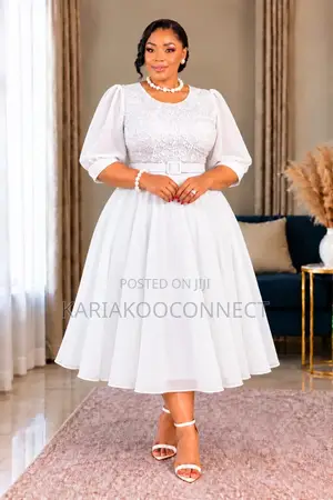 Chiffon Lace-Bodice Midi Dress