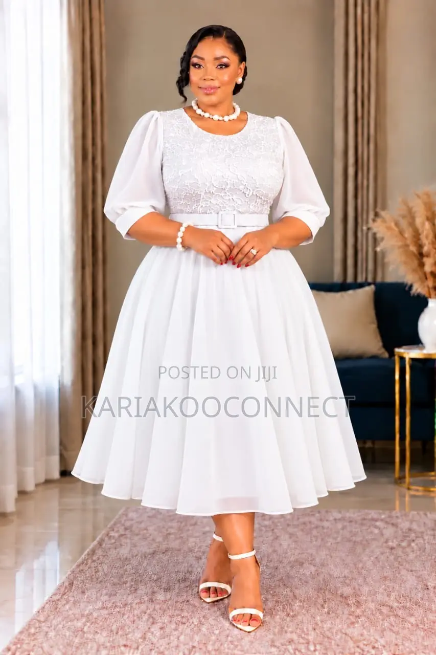 Chiffon Lace-Bodice Midi Dress