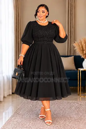 Chiffon Lace-Bodice Midi Dress