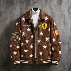 Brown Star-Print Faux-Leather Jacket