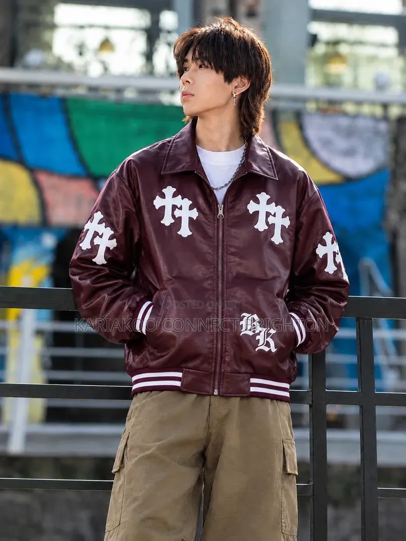 Brown Star-Print Faux-Leather Jacket