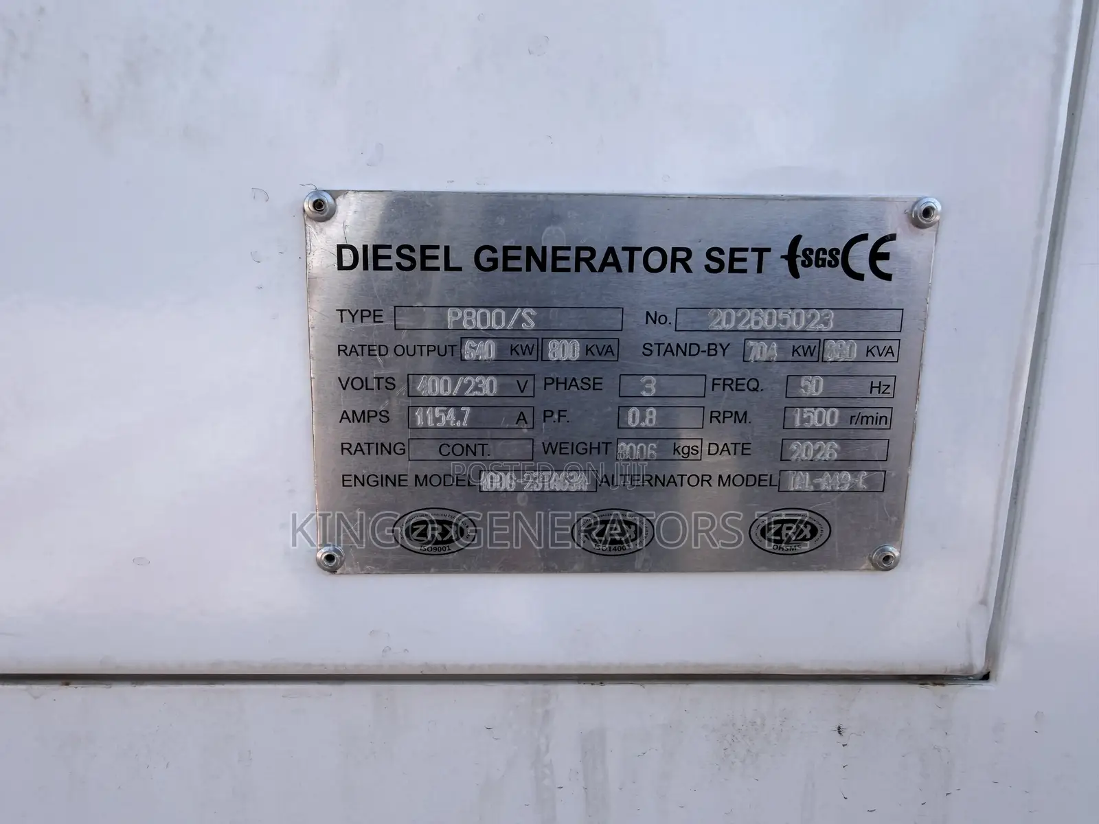 Brand New Perkins Generator 880kva