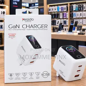 YC158 Yesido 140watts GaN Charger Tripple Port 2xUSBC and 1xUSBA