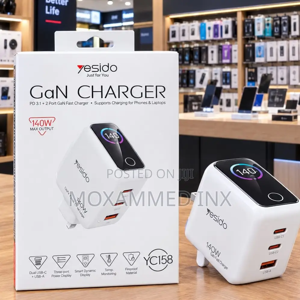 YC158 Yesido 140watts GaN Charger Tripple Port 2xUSBC and 1xUSBA
