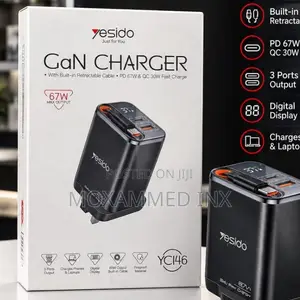 YC146 Yesido GaN Charger PD67w With Built-in Retractable Cable