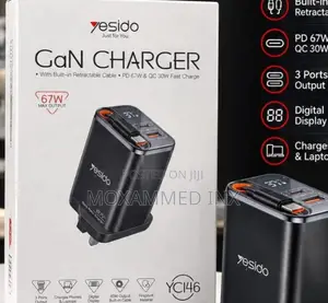YC146 Yesido GaN Charger PD67w With Built-in Retractable Cable