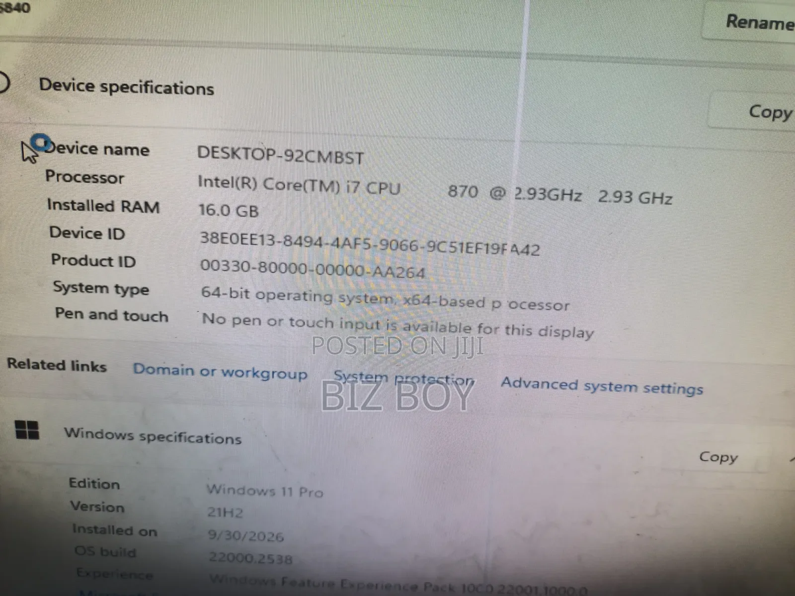 Desktop Computer 16GB Intel Core i7 HDD 500GB