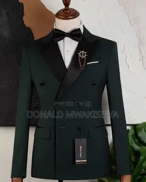 Double Breasted Tuxedo - Green Satin Lapel