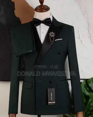 Double Breasted Tuxedo - Green Satin Lapel