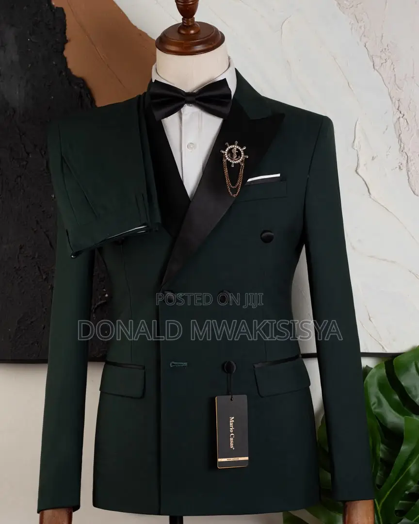 Double Breasted Tuxedo - Green Satin Lapel