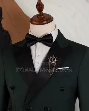 Double Breasted Tuxedo - Green Satin Lapel
