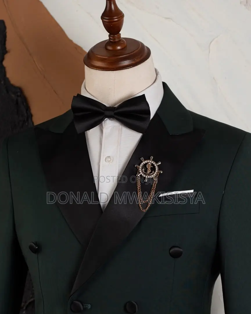 Double Breasted Tuxedo - Green Satin Lapel