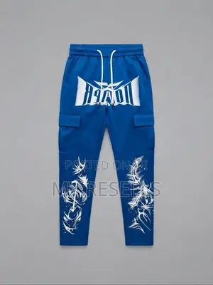 Blue Graphic Cargo Sweatpants