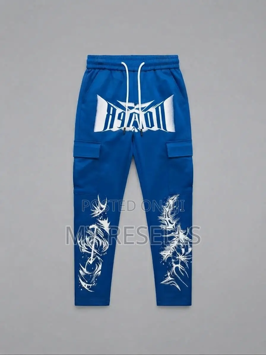 Blue Graphic Cargo Sweatpants