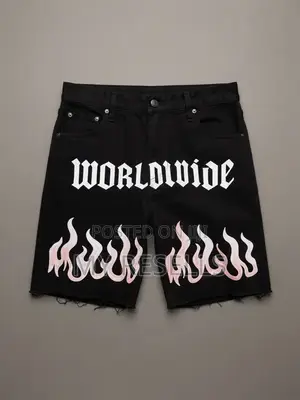 Black Denim Graphic Shorts