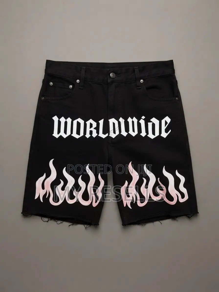 Black Denim Graphic Shorts