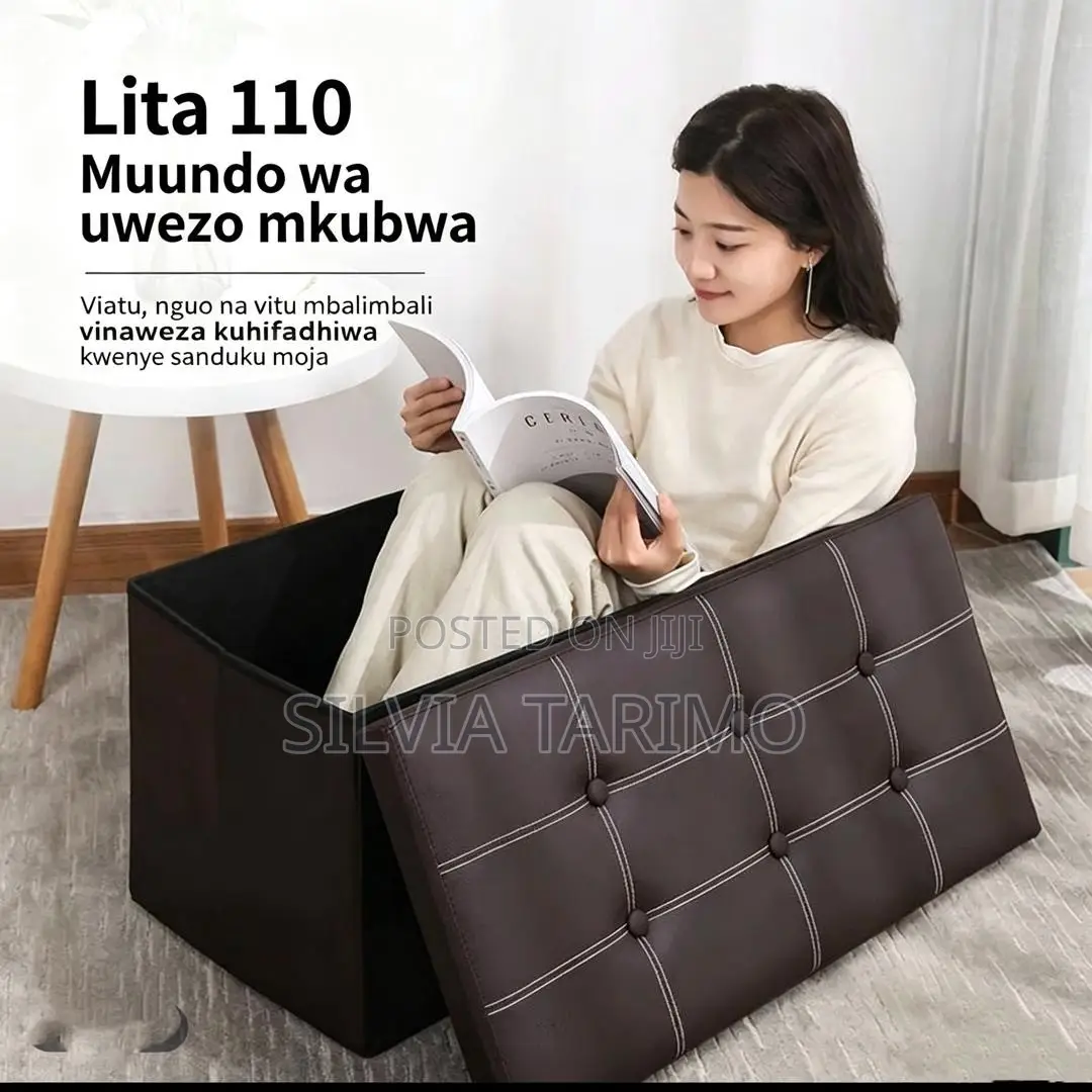 110L Folding Storage Ottoman Box – Black