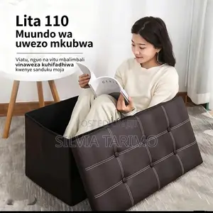 110L Folding Storage Ottoman Box – Black