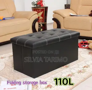 110L Folding Storage Ottoman Box – Black