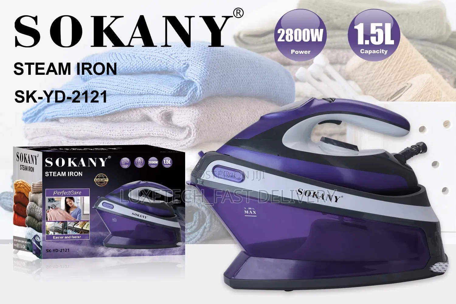 Sokany 2800W Steam Station Iron – 1.5L Tank for Home + Commercial Use