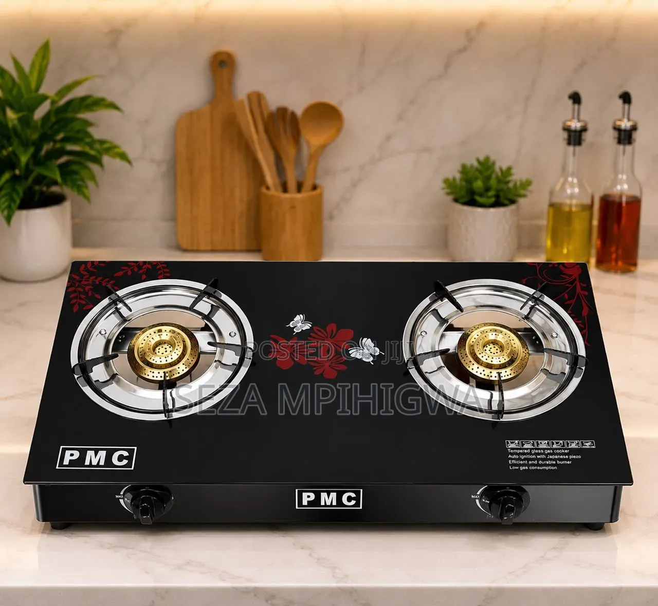 PMC Double Burner Tempered Glass Gas Stove ​PMC Tabletop Glass