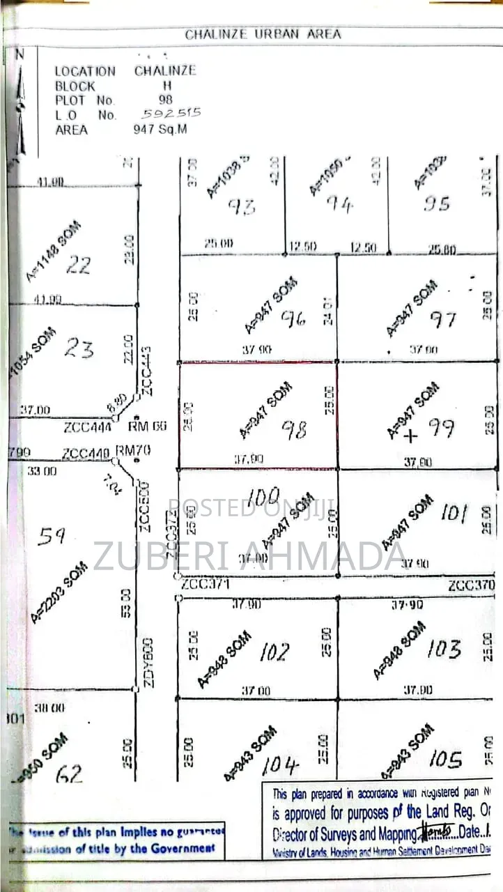 Chalinze Township Land Plot No. 98 Area 947 SQM. KIBIKI AREA