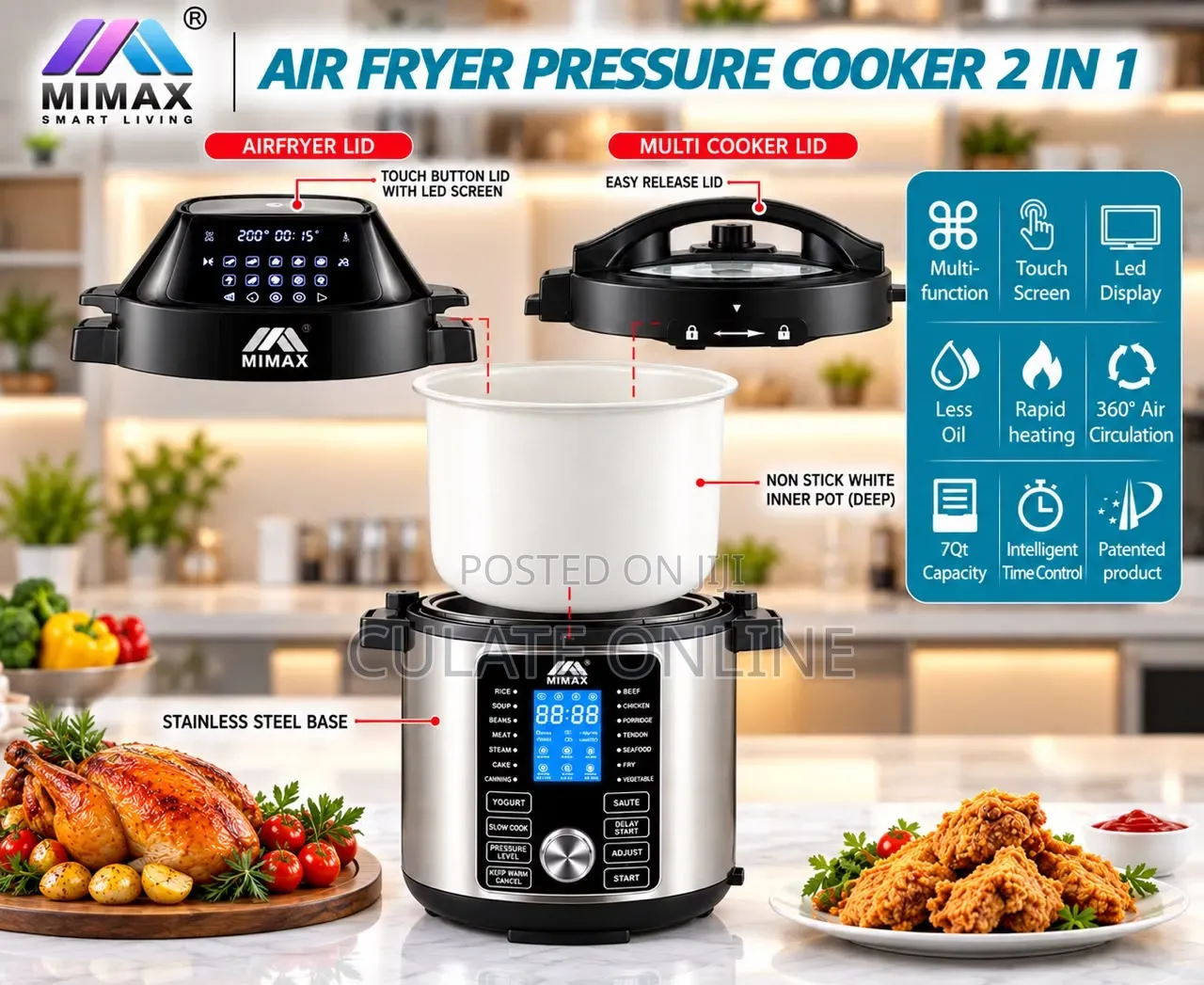 7ltrs Mimax 2 in 1 Airfryer Pressure Cooker