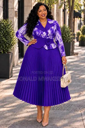 Luxury Pleated Two-Piece Dress - Blazer Top + Skirt With Corset Belt