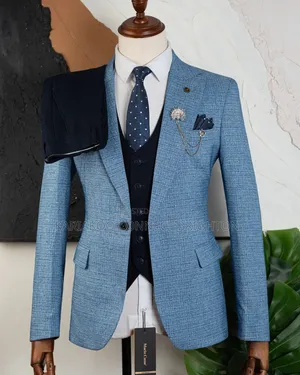 Light Blue Three-Piece Suit With Vest & Tie