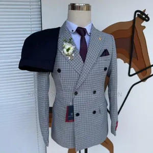 Grey Houndstooth Double-Breasted Three-Piece Suit