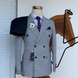 Grey Houndstooth Double-Breasted Three-Piece Suit
