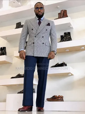 Grey Houndstooth Double-Breasted Three-Piece Suit