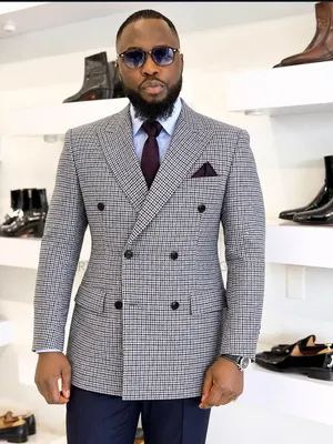 Grey Houndstooth Double-Breasted Three-Piece Suit