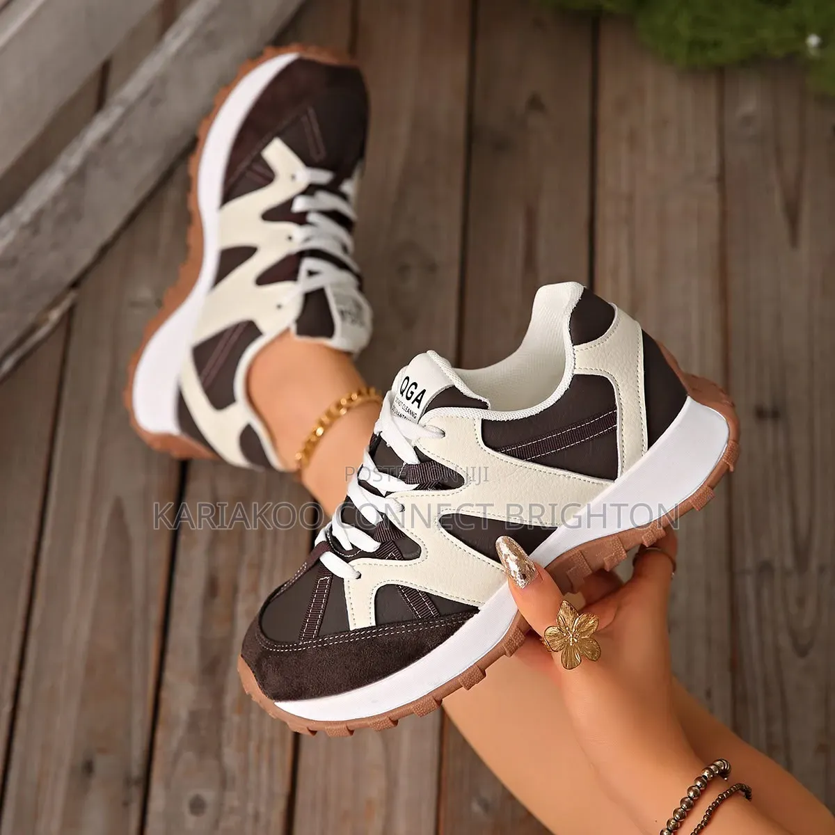 Brown & White Chunky Sole Sneakers