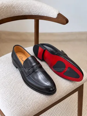Black Leather Penny Loafers With Red Sole