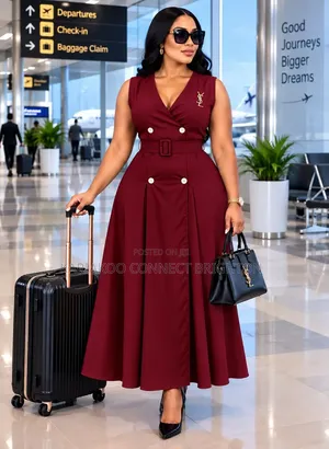 Maroon Sleeveless Double-Breasted Midi Dress