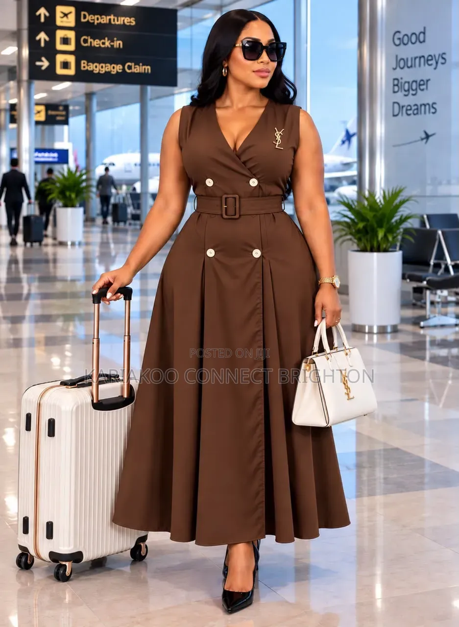 Maroon Sleeveless Double-Breasted Midi Dress