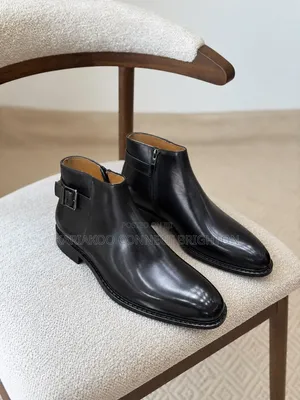 Black Leather Ankle Boots With Side Buckle